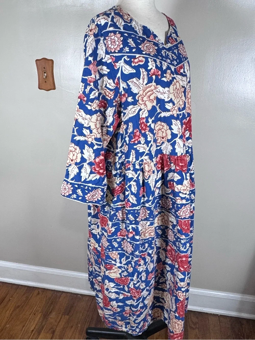 Vintage Vermont Country Store Blue Prairie Floral Mumu Lounge House Dress Sz L - Picture 4 of 10